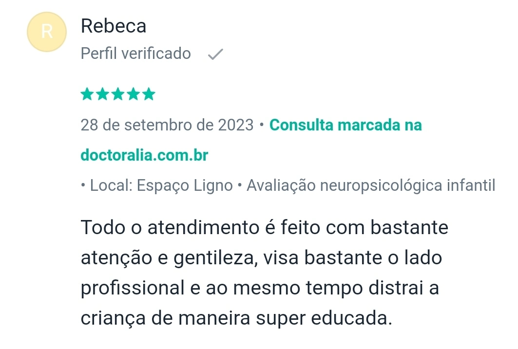 Depoimento Rebeca Doctoralia Ciro Guedes Espaço Ligno Avaliação Neuropsicológica em Salvador