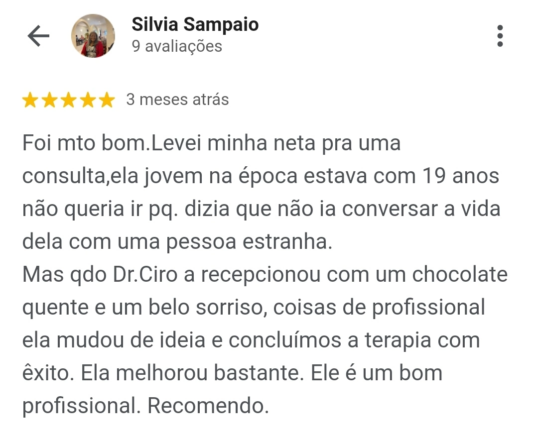 Depoimento Silvia Google Ciro Guedes Espaço Ligno Avaliação Neuropsicológica em Salvador