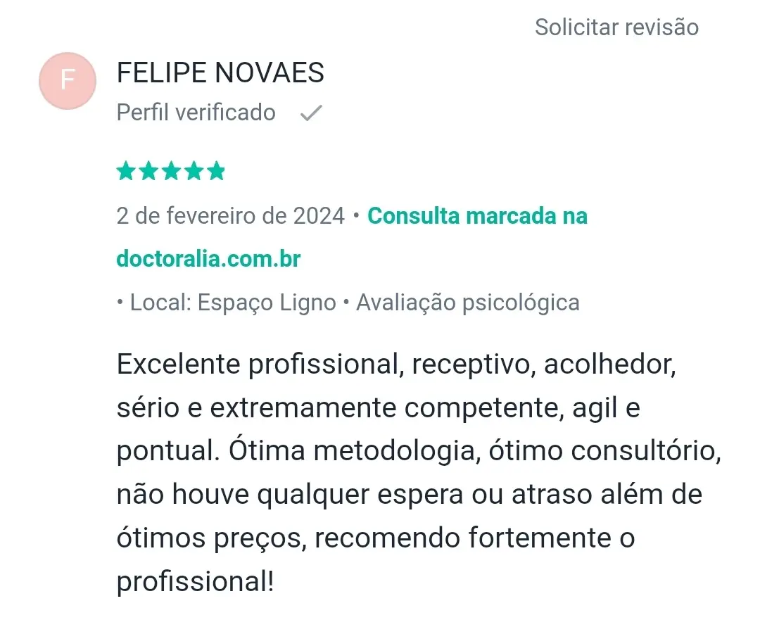 Depoimento Felipe Doctoralia Ciro Guedes Espaço Ligno Avaliação Neuropsicológica em Salvador
