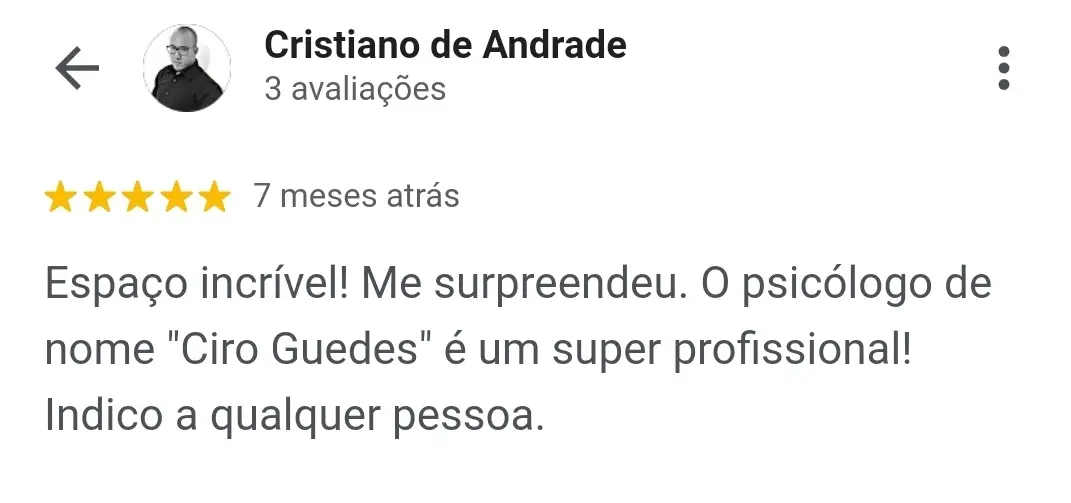 Depoimento Cristiano Google Ciro Guedes Espaço Ligno Avaliação Neuropsicológica em Salvador