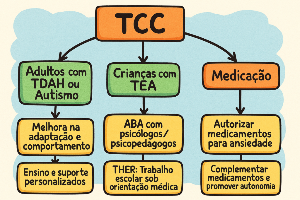 Descubra como a Terapia Cognitiva Comportamental ajuda adultos e crianças com TDAH e autismo. Abordagens, medicação e eficácia da TCC e ABA.