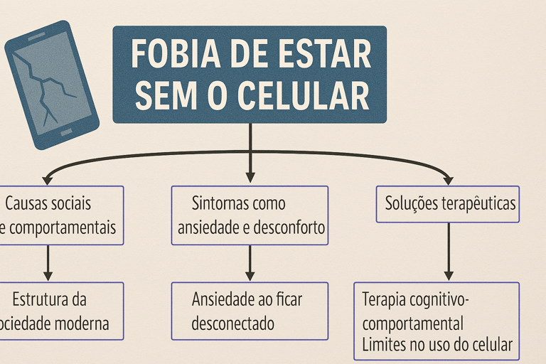 Diagrama explicando a fobia de celular e suas soluções”