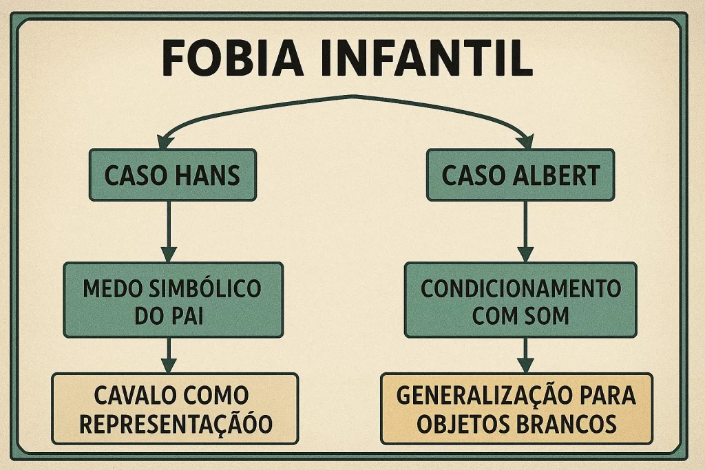 Resumo visual dos casos Hans e Albert na psicologia